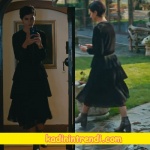 Cesur-ve-Güzel-9-bölüm-dizi-kıyafetleri-Sühanın giydiği siyah pileli elbisesi