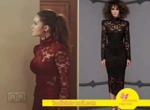 Ölene Kadar 4. Bölüm Kıyafetleri Fahriye Evcen-Selvi’nin bordo abiye tarzı elbisesi Raisa & Vanessa marka. Bu elbiseyi trendyol’da bulabilirsiniz.