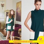 Fazilet Hanım ve Kızları dizi Kıyafetleri 4 Bölüm Beren beyaz cepli Yeşil Elbise markası Merve Topal