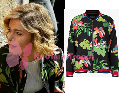 Hayat Şarkısı 50 Bölüm Hülya Sİyah çiçek desenli bomber Ceket markası Twist