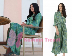 Eşkiya Dünya'ya Hükümdar Olmaz 67. Bölüm Deniz Çakır yeşil elbise desenli elbisesi Nammu markadır.