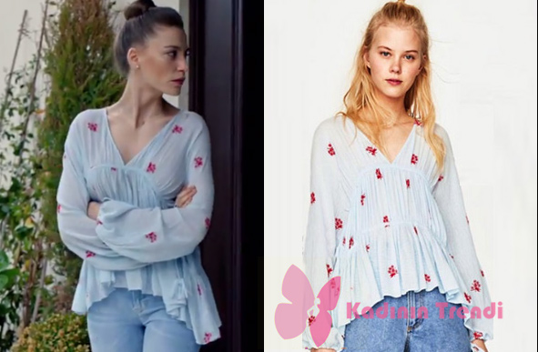 fi 11 bölümde Durunun giydiği çiçek desenli açık mavi bluzu Zara marka