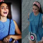 KAlp Atışı dizi kıyafetleri Esma bandana Lidyana Esma mavi beyaz pütikareli bluz Fine Apple marka