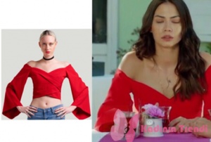 No 309 dizisi 60. bölümde Lale karakterinin giydiği ispanyol kollu kırmızı bluz markası Esra Gürses