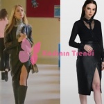 Ufak Tefek Cinayetler son bölüm Pelin Kıyafetleri Pelin'in giydiği siyah deri etek Tara Coşkun Tuncel marka
